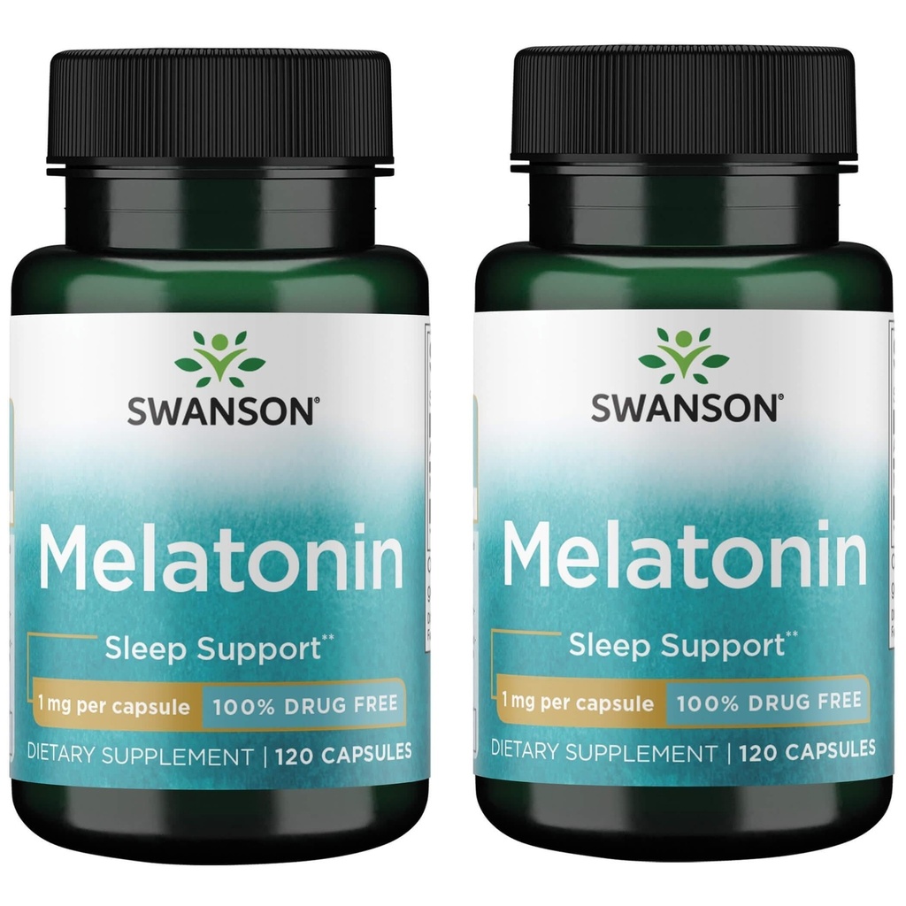 Swanson Melatonin - Suplement Ziołowy - Sleep and Relaxation - 120 kapsułek, 1 mg każdy (2 opakowania)