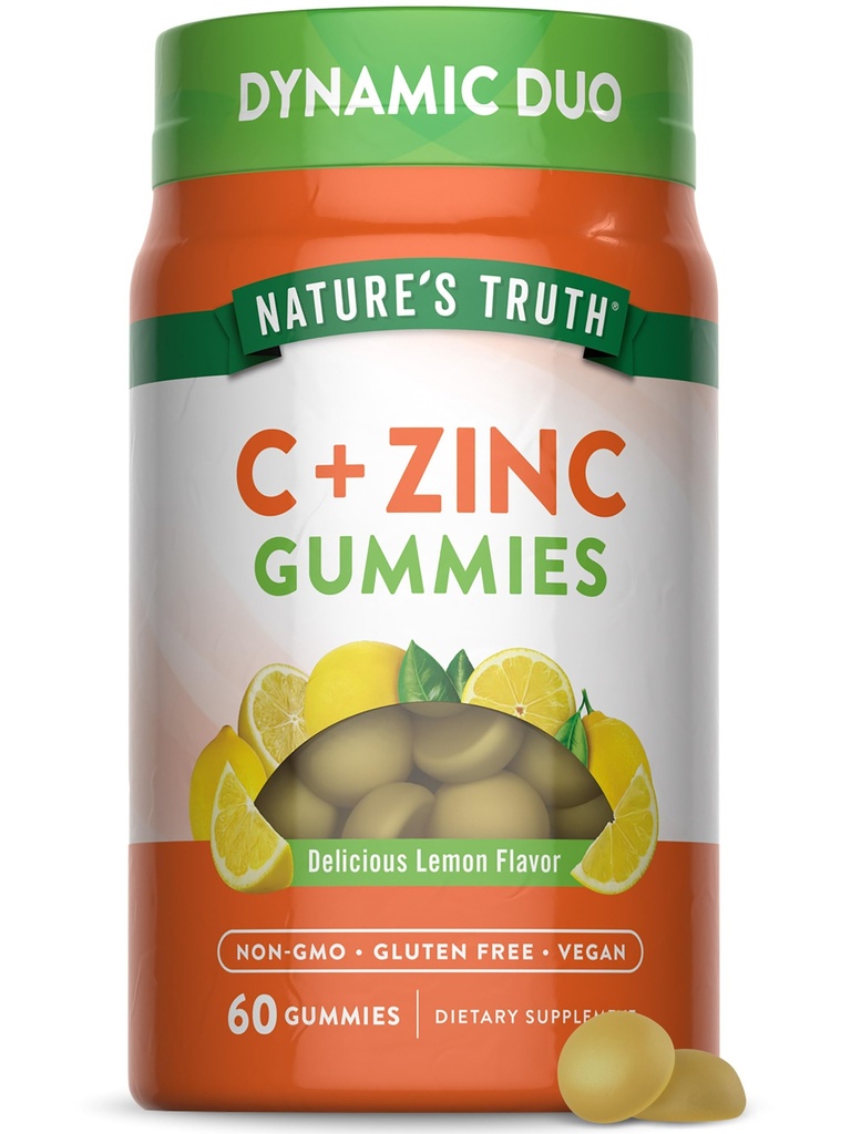 Nature 's Truth Gummies Witamina C z cynku dla dorosłych 124; 60 liczyć 124; Wsparcie immunologiczne 124; Wegan, Nie GMO & Gluten