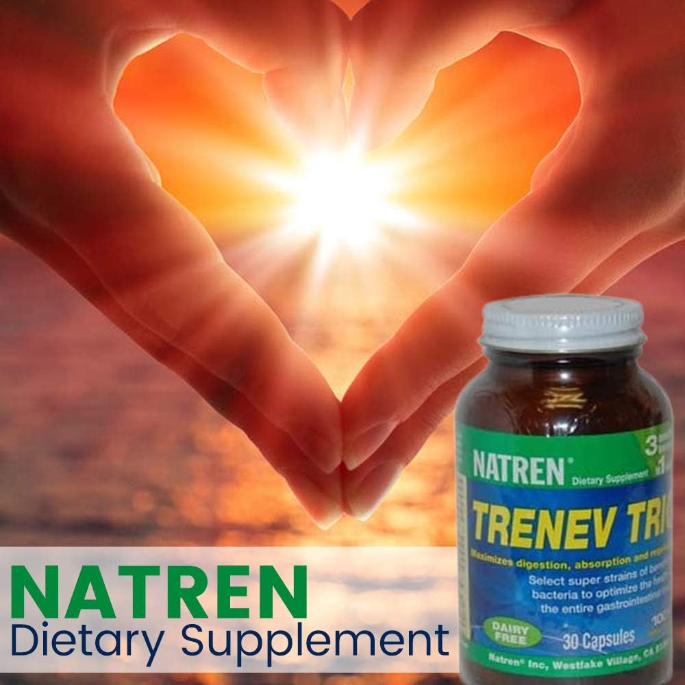 Bioterapia Natren Trenev Trio Probiotic kapsułki - Trzy-in- One Dairy Free Dietetic Supplement - dla zdrowej flory jelitowej, Pokarm i Wchłanianie - 30 Kapsułki Każdy z 30 Miliard CFU