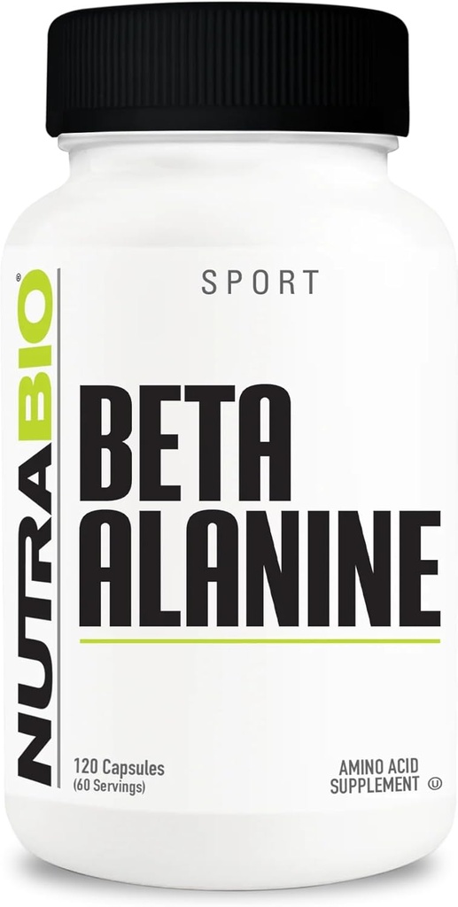 NutraBio Beta- Alanina Suplement, 800mg - Gluten- Free Gluten- Workout Suplement do Buffer Lactic Acid, Zmęczenie mięśni i ból, 120 Kapsułki