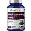 NusaPure Black Elderberry 50: 1 Extract, 100 mg ekwiwalent 5 000 mg na Veggie kapsułki, 200 Count (Non-GMO, Bioperine) Sambucus Supplement