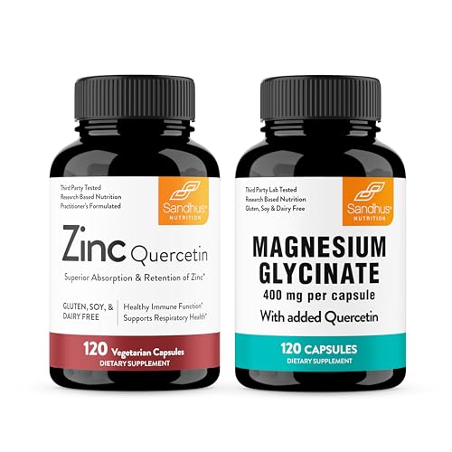 Sandhu 's Cynk Quercetin & Magnezu Glycinate Complex z Quercetin kapsułki 124; Wspiera immunologiczne, Mięśnie Zdrowie i Sen jakości