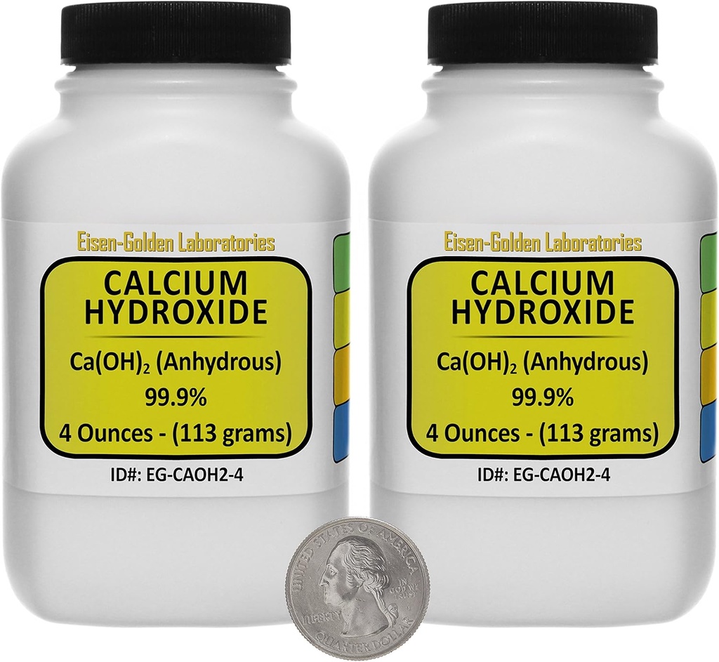 Wodorotlenek wapnia [Ca (OH) 2] 99,9% ACS proszek 8 Oz w dwóch butelkach z oszczędzaczem przestrzeni