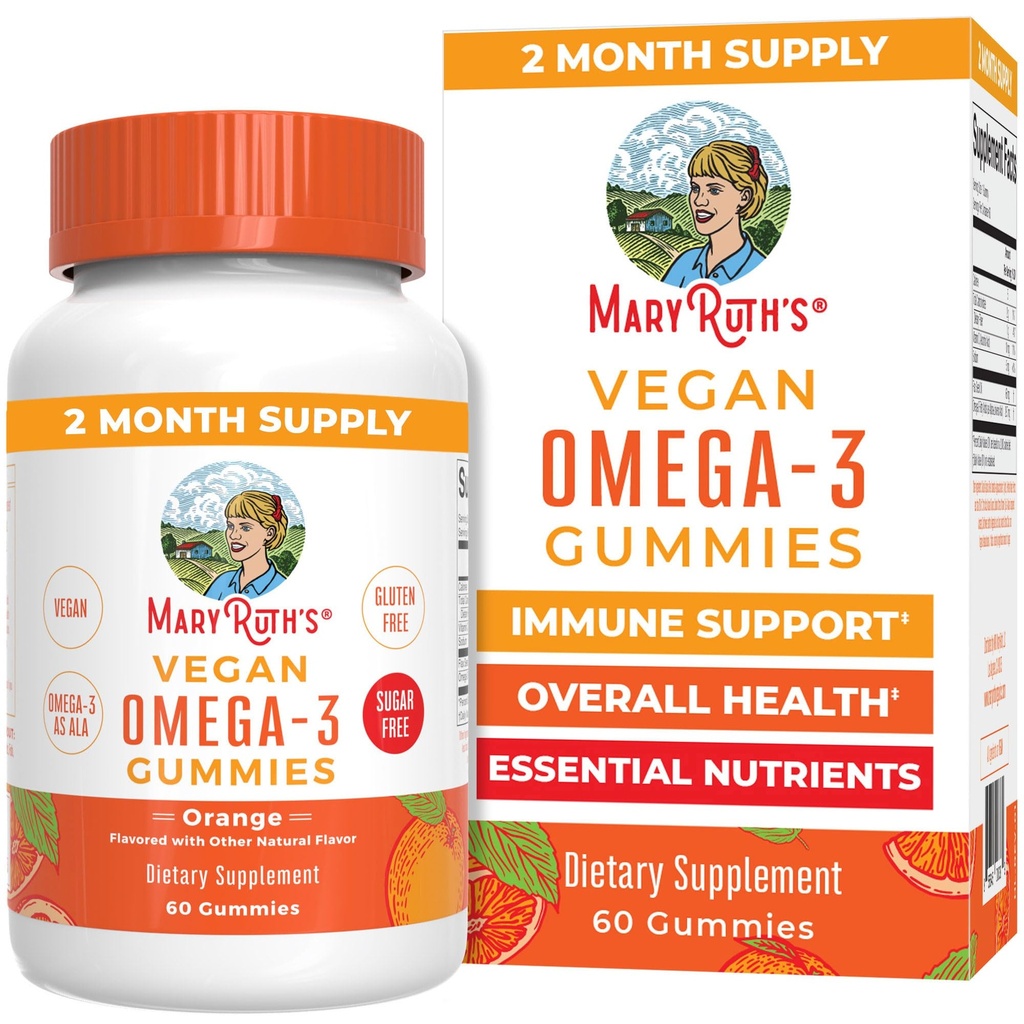 MaryRuth Organics Vegan Omega 3 Gummies dla dorosłych 124; 2 Miesiąc dostaw 124; Sugar Free Supplement with Witamina C 124; Flaxseed Oil Immune Support 124; Ogólny Wellness 124; Brak smaku ryb 124; 60 Liczba
