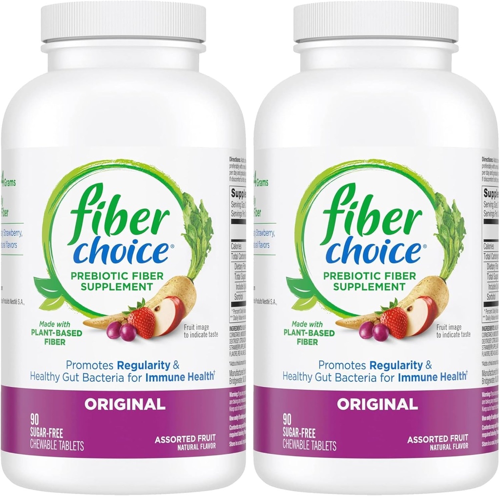 Fiber Choice Daily Prebiotic Fiber Chewable Tablets, Różne owoce, 90 tabletek (90 Liczba (Opakowanie 2))