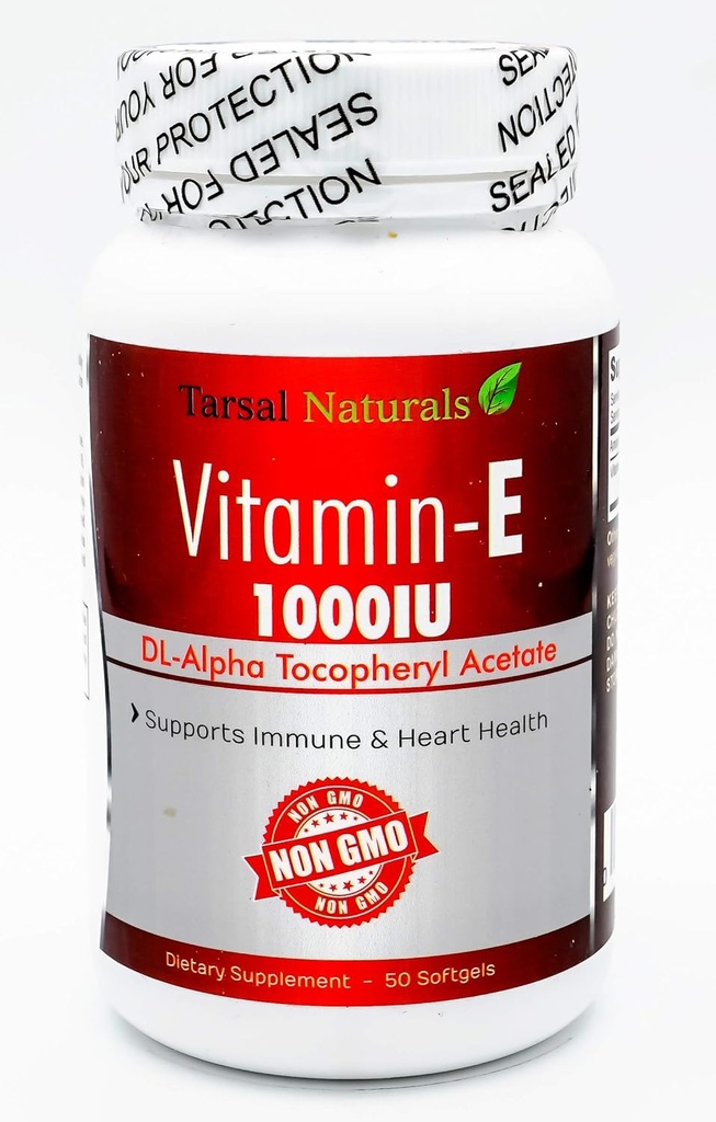 Witamina E 1000 IU 50 Kapsułki Softgel Naturals Support Over All Health Energy Health Physical Activity Made in USA Gluten Free FDA Registered Facility cGMP Non GMO