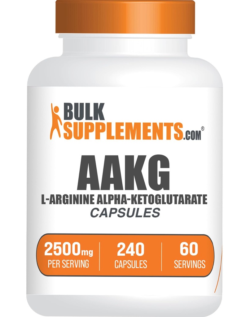 BulkSupplements.com Kapsułki AAKG - Suplement L- Argininy, Suplement tlenku azotu - Bez glutenu, 4 Kapsułki na Serving, 240 Ilość (Opakowanie 1)