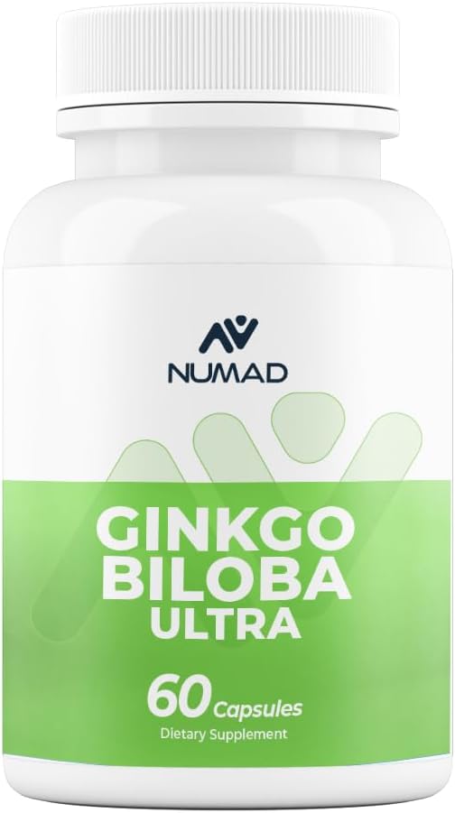 NuMAD Ginseng (600mg) + Ginkgo Biloba (120mg) 60 Kapsułek z dodatkową siłą Nootropików Suplement do Wspomagania Mózgu dla Pamięci i Skupiania