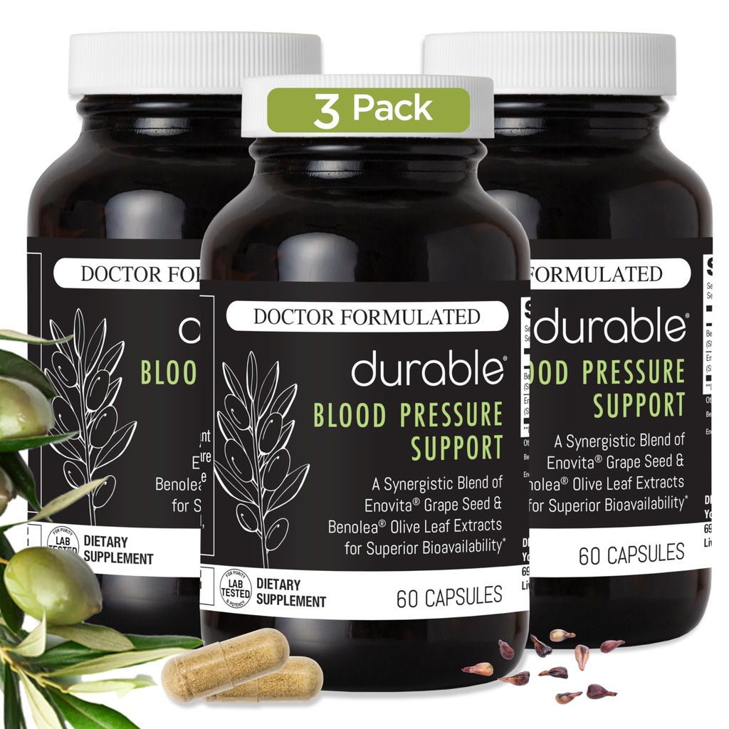Trwałe ciśnienie krwi - Benolea Olive Leaf & Enovita Grape Seed Extract - Zdrowe krążenie, Tlenek azotu i Artery Support - Doctor Formated, Wegan, Non-GMO, Made in USA (180 kapsułki)