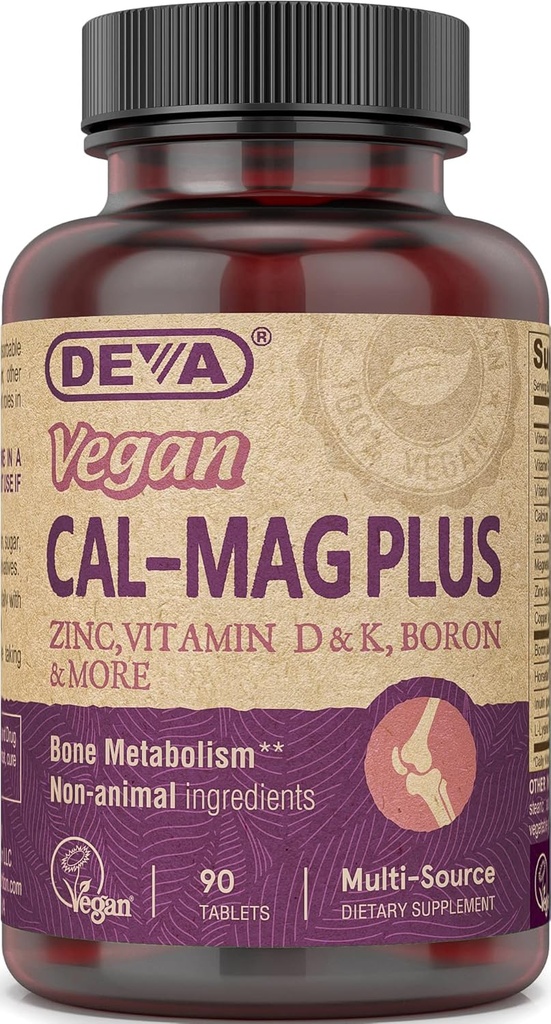 DEVA Wegan suplement magnezu wapnia, Plus cynku, witaminy C, D & K, Boron, 90 tabletek