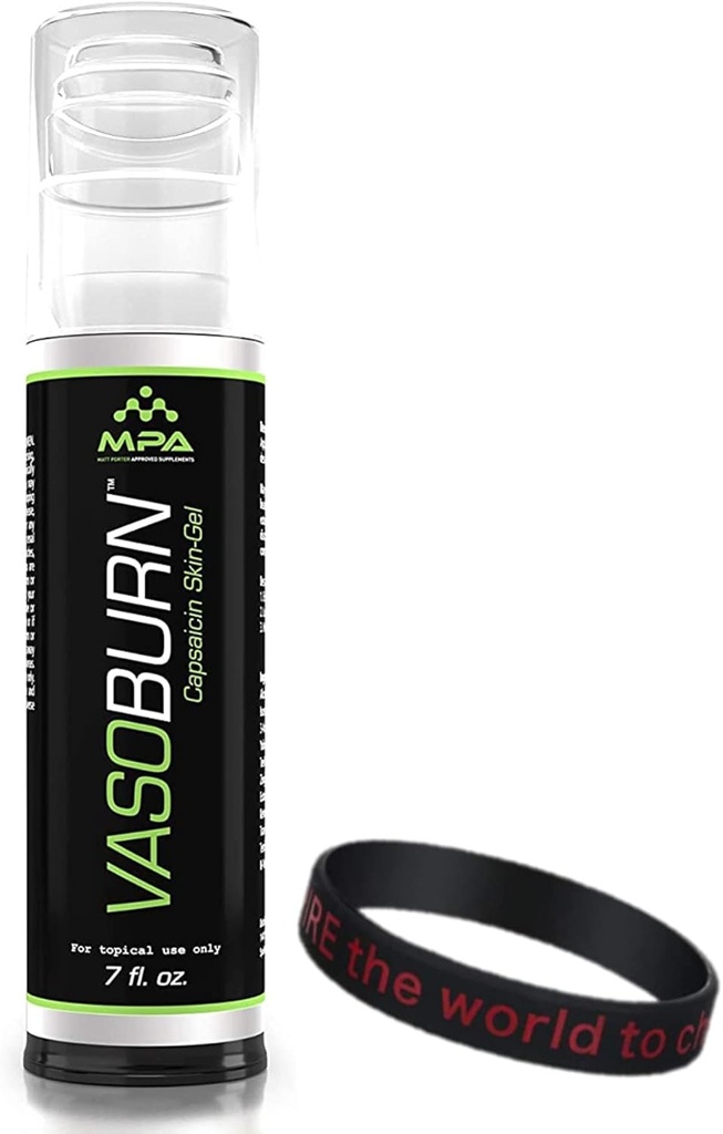 MPA Vasoburn Capsaicin Skin- żel Pompa Butelka, Targets Stubborn Area, Capsaicin Cream, Yohimbine Cream, pakiet z Motivational Bransoletka do motywacji i wsparcia (7 oz.)