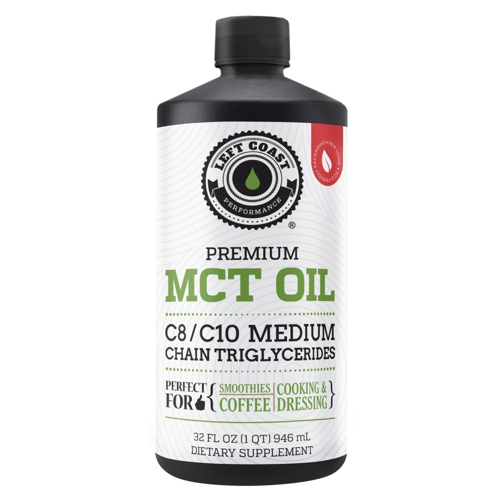 100% kokosowy olej MCT płynny - MCT olej C8 C10 dla trwałej energii psychicznej i Focus Support Great for Smoothies Sałatki kawy i więcej - Palm Free Vegan Keto & Paleo Friendly 60 + Sługi (32 Fl Oz)