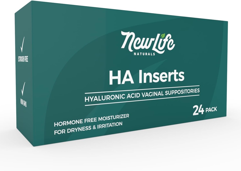 Natury NewLife Hyaluronic Acid Podpory pochwowe dla kobiet, Nawilżacz waginalny, Suchość Rozdrażnienie, Popartum, Menopauza Relief & Support, 24 Wstawki, 2 Dostawa Miesiąc
