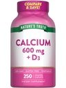 Nature 's Truth Wapń 600mg z witaminą D3 124; 250 Kaplety 124; Karbonian wapnia 124; Wegetarianin, Non-GMO & Gluten