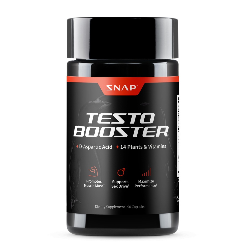 Suplementy Snap Testosteron Booster dla mężczyzn - Promotes Muscle Growth, Booster dla mężczyzn, Zwiększenie naturalnej energii, Stamina i siły, 90 Kapsułki (30 Służenie, 1 Miesiąc dostaw)
