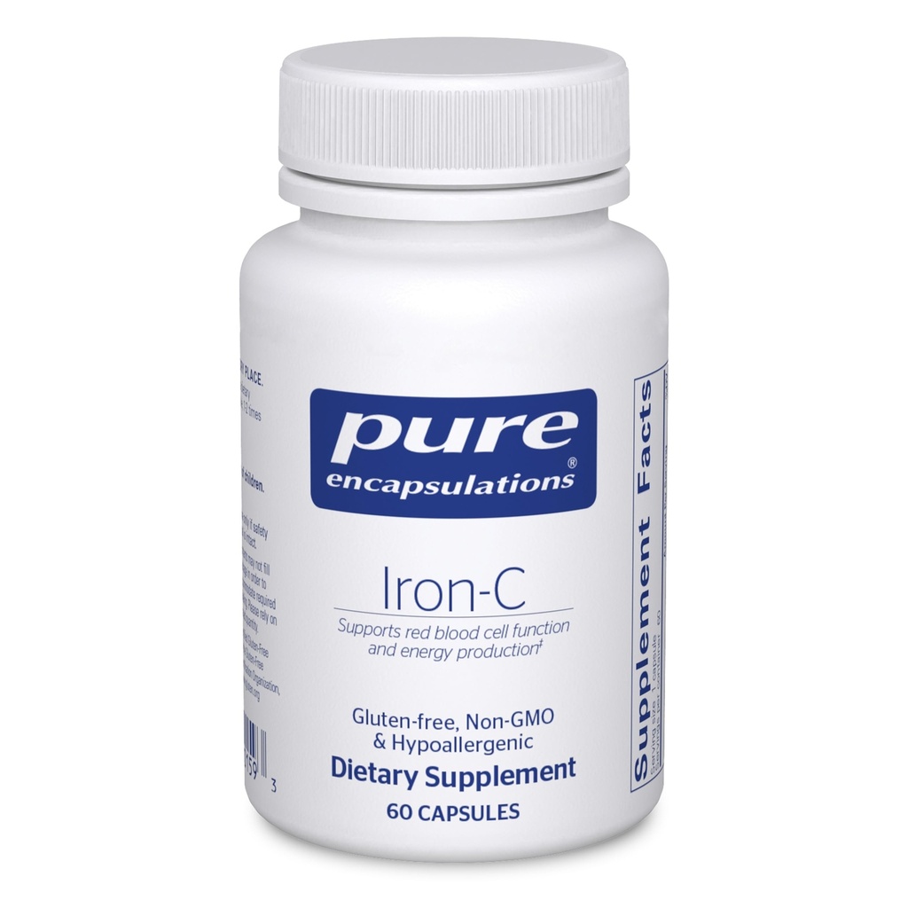 Pure Encapsulations Iron- C - 15 mg - 175 mg Witamina C - Wsparcie Czerwonej Krwinki * - Produkcja energii - Wysoce Biodostępny Iron Pill - Gluten Free & Vegan - 60 Kapsułek