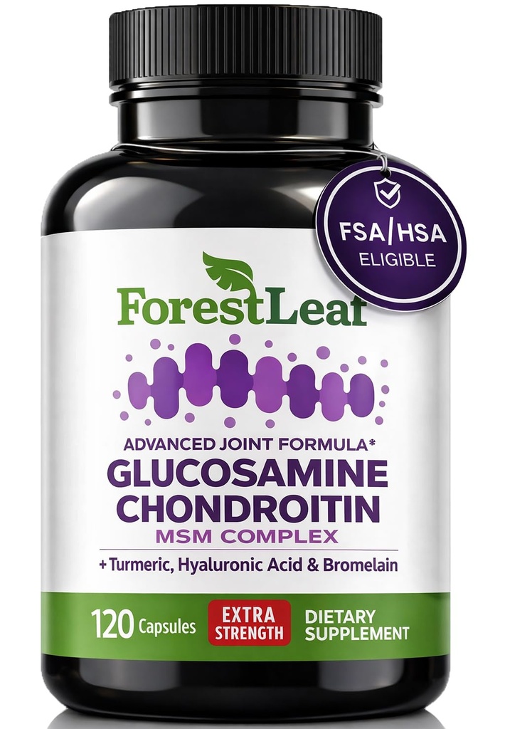 Glukozamina Chondroitin Complex Supplement - Triple Strength 1200mg Joint Supplement for Women & Men with Turmeric, Hyaluronic Acid and Bromelain for Muscle Flexibility - 120 Caps