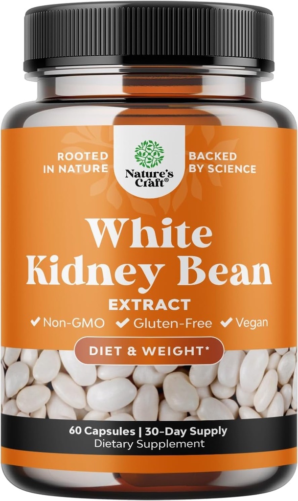 White Nerki Bean Extract Carb Blocker - Białe Nerki Fasola Suplement do metabolizmu Boost & Kalorie z Starchia Food - Carb Control Supplements - 60 Kapsułki