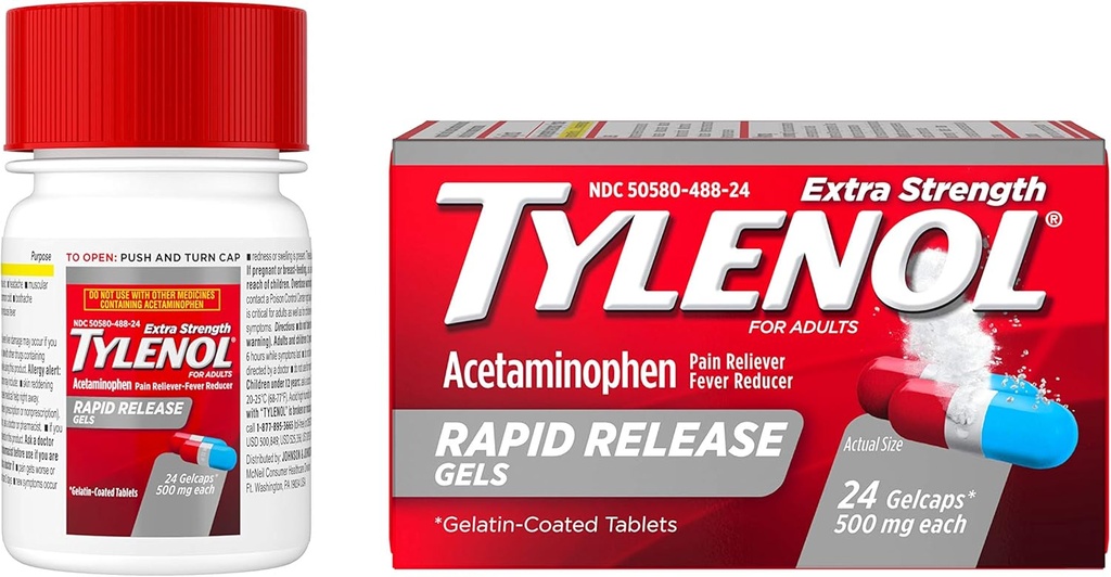 Tylenol Acetaminofen żele szybkiego uwalniania, Reliever Pain & Fever Reducer, 24