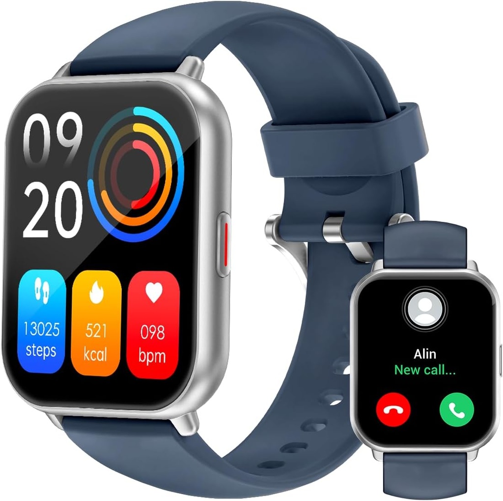 RUIMEN Inteligentne zegarki dla mężczyzn Kobiety (Odpowiedź / Wykonaj połączenia, 2 Zespoły Zawarte), 1.8 "Smartwatch dla iOS / Android Phones, Fitness Tracker Heart Rate / Sen Monitor Cyfrowy zegarek wodoodporny niebieski