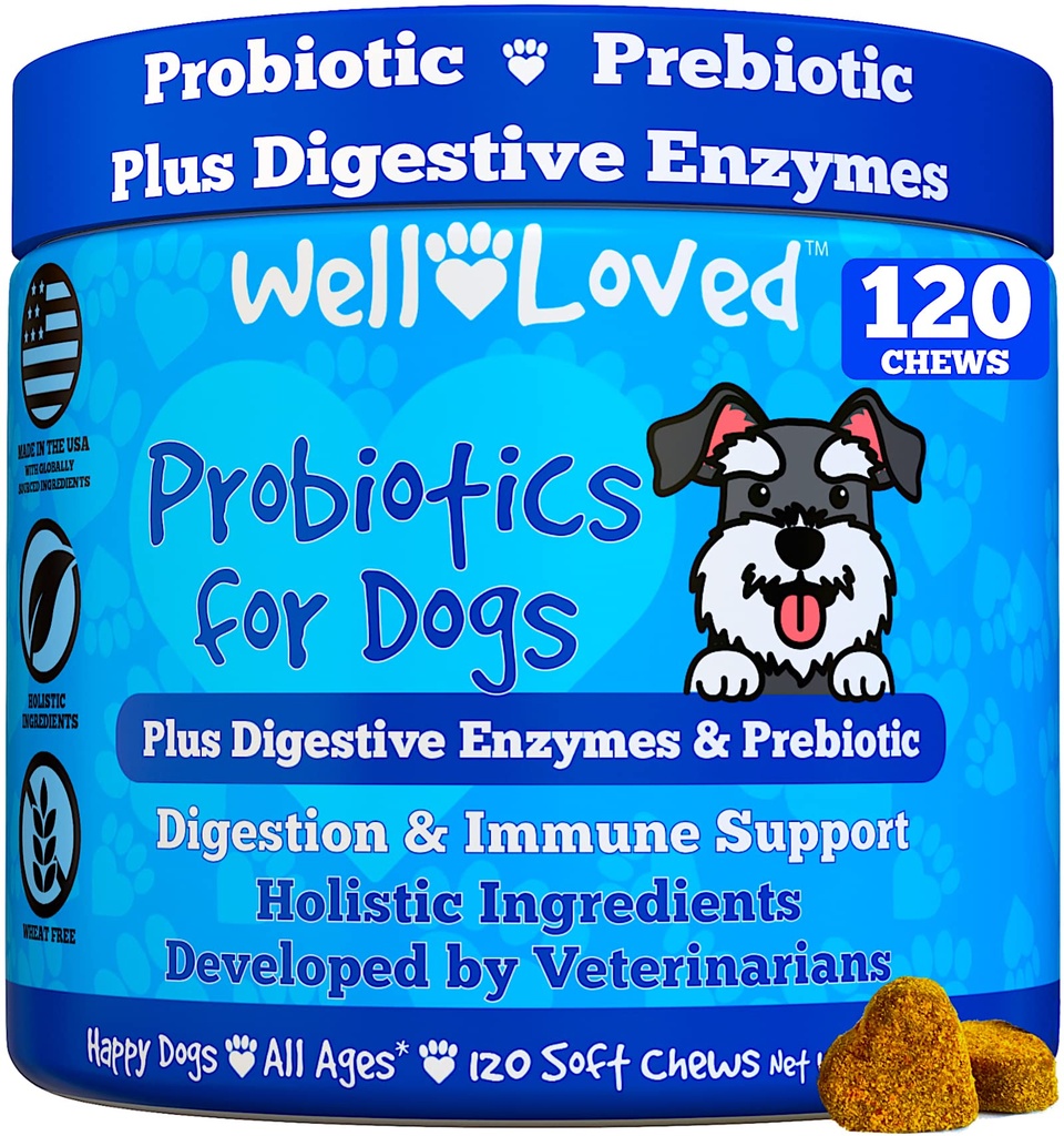 Probiotyki dla psów, Psy Probiotyki, Made in USA, Vet Opracowany dla Gut Health, Równowaga drożdży, Swędzacza Skóra, Biegunka i Relief gazowy, Przeżuwacze z Prebiotyczne i Digestive Enzymy, Wsparcie pokarmowe