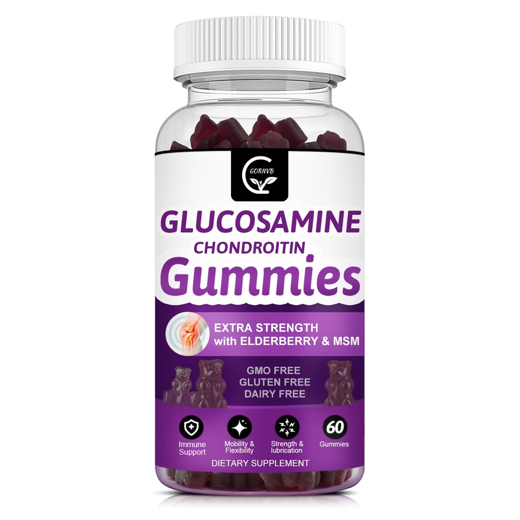 Glukozamina Chondroitin Gumiaki z MSM & Elderberry - Dodatkowa siła Mobilność i Elastyczność Wsparcie, Antyoksydant Suplement immunologiczny dla kobiet i mężczyzn