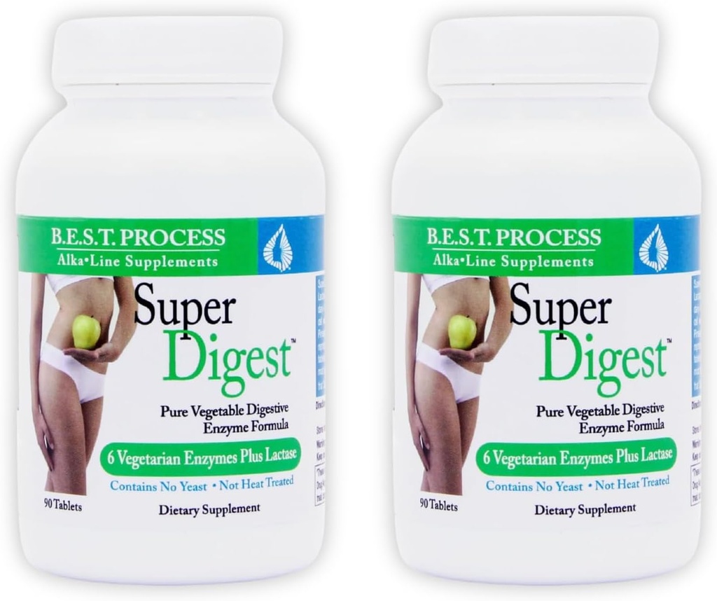 SuperDigest (2 Pack) Best Process Alkaline - Multi- Enzym Digestive Support - Digestive Enzymes with Alfalfa, Papain & Bromelain (Przyjazny wegetarianin)