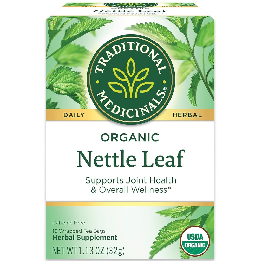 Tradycyjne Medicinals Organic Nettle Leaf Herbal Herbal, Wspiera wspólne zdrowie i ogólne Wellness, (Opakowanie 2) - 32 Tea Bags Total