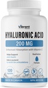 Hyaluronic Acid Supplement 200mg - 120 Kapsułek z witaminą C 100mg, Joint & Skin Health, Non-GMO Fermentation, Gluten Free, Third Party Tested, Biodostępna formuła