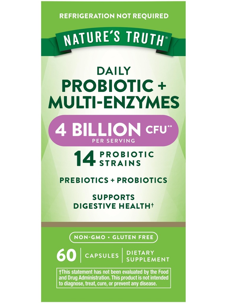 Probiotyki prawdy natury z enzymami 124; 60 Kapsułki 124; dla mężczyzn i kobiet 124; Non- GMO & Gluten Free Digestive Health Supplement
