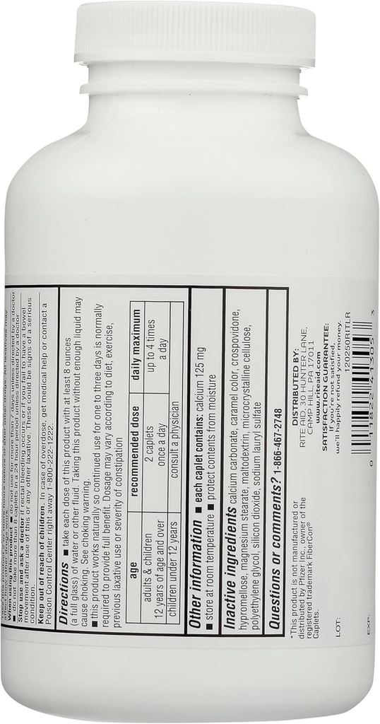 Rite Aid Fiber Therapy Capplets, Wapnia Polycarbophil 625mg - 250 Count, Laxatives for Zaparcia, Fiber Pills dla dorosłych