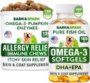 Ulga alergiczna + Omega 3 Paleta - Suplement skóry i płaszcza przeciwnowotworowego + Alergia skórna - Omega 3 Olej rybny + EPA & DHA Kwasy tłuszczowe - Swędzenie i Łapa Licking + Joint Health - 120 Przeżuć + 180 Softgels - Made in USA