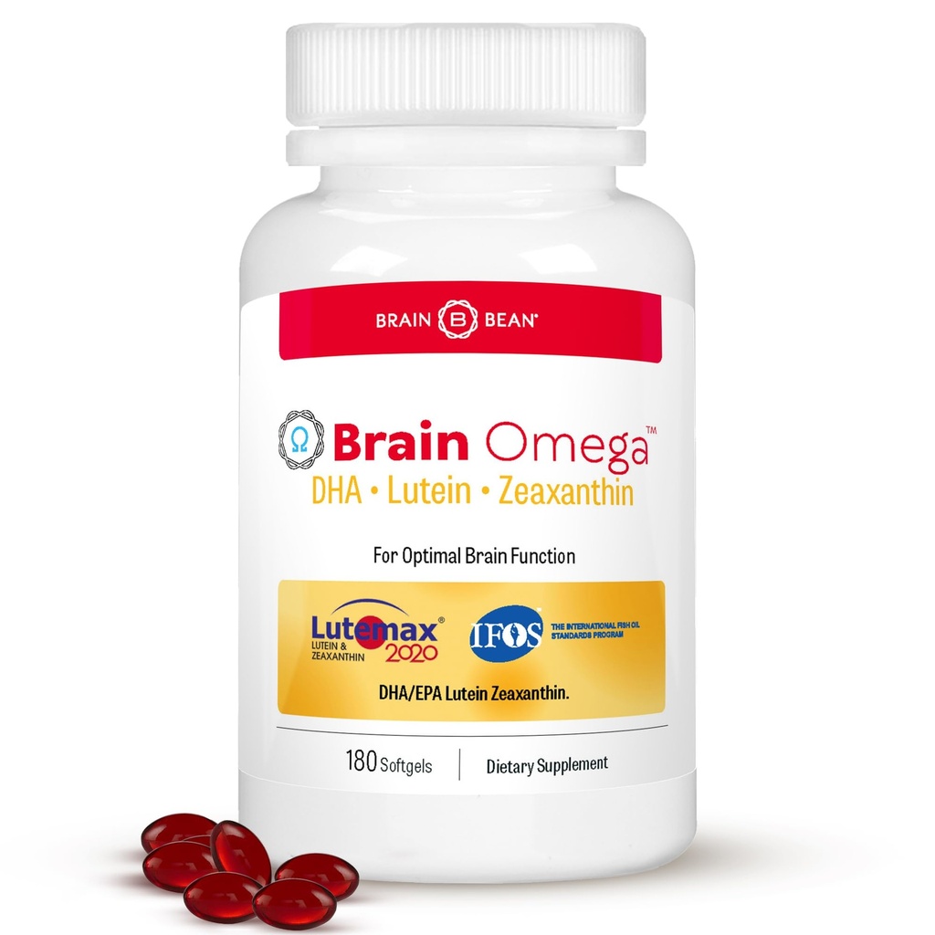 Mózg Omega z luteiną i zeaksantyną - Suplement Omega 3 do mózgu, serca i zdrowia oczu - 460 mg DHA, 90 mg EPA, luteina i suplementy Zeaksantyny - 180 Softgels (90 Servings)