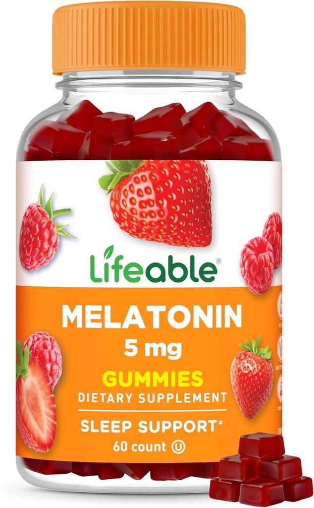 Żywa Melatonina 5 mg Gumiaki Xi124; Wielki Smakowity Suplement Sen dla Dorosłych 124; Może pomóc Falling and Staying Asleep Xi124; Wegetariańskie Gumiaki Sen dla Dorośli, Mężczyźni, Kobiety Xion124; 60 Gumiaki Melatonina 5mg