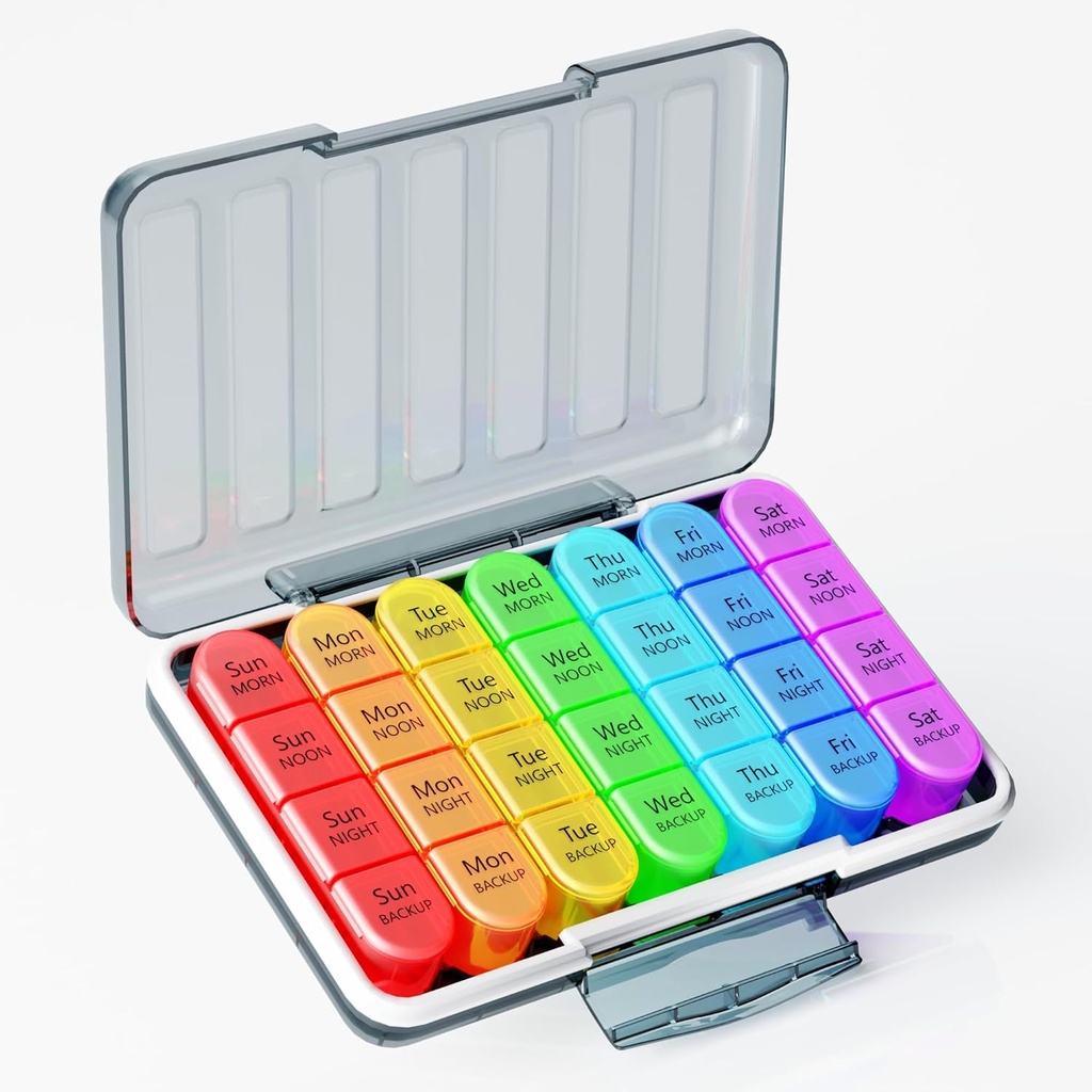 Zoksi Moisture- Dowód Cotygodniowy Pill Organizator 4 razy dziennie, 7 dzień Pill Box 4X dziennie, One Week Travel Pill Case z 28 Przenośne Komory, Medicine Container dla witamin, Suplementy lub Medycyna