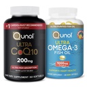 Qunol CoQ10 100mg Softgels, 3X Lepsze wchłanianie, 4 Dostawy Miesiące, 120 Hrabia + Olej rybny Omega 3 Mini Softgels, 1000mg Omega 3 EPA + DHA, 3 Dostawy Miesiące, 180 Hrabia