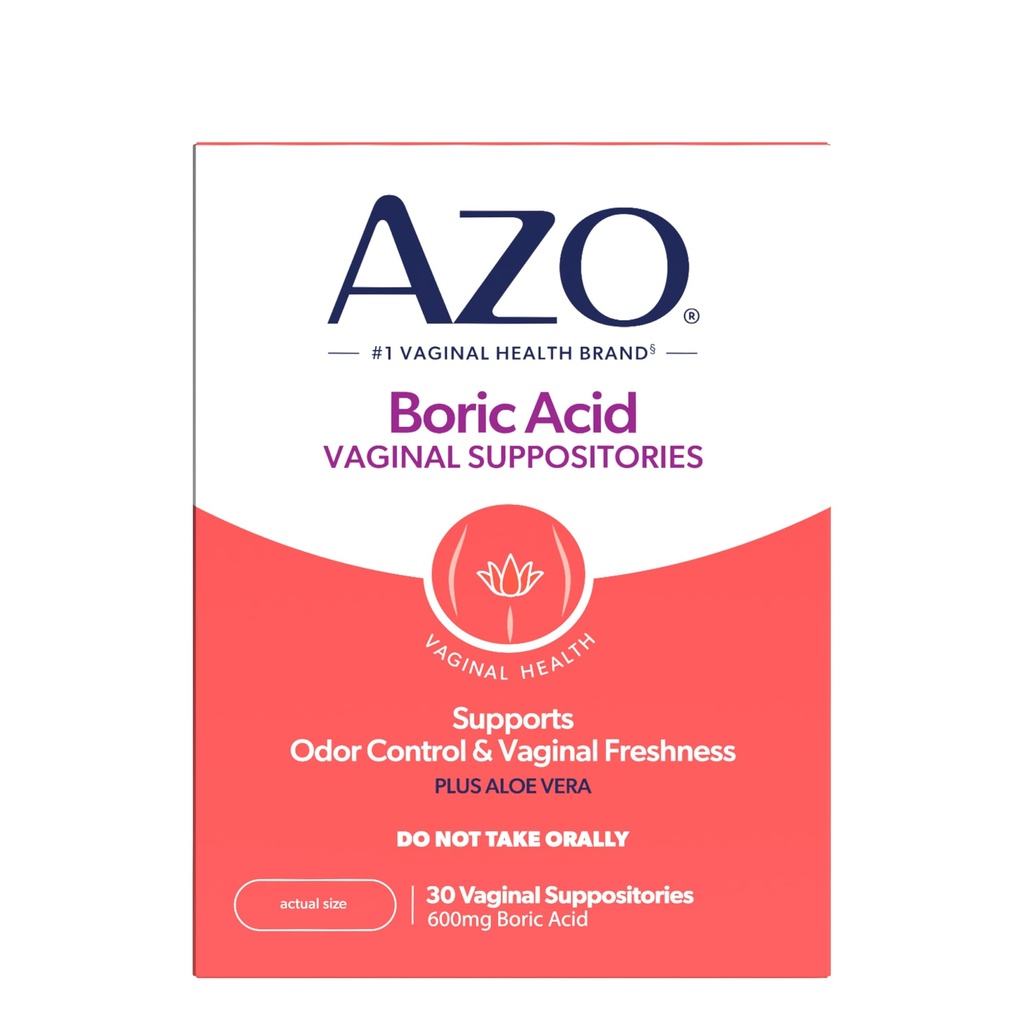 AZO ® Acid Boric Poduszki pochwowe, Pomaga wspomagać kontrolę zapachu i zdrowia intimate z klinicznie zbadanych kwasu borowego, Non-GMO, 30 Hrabia