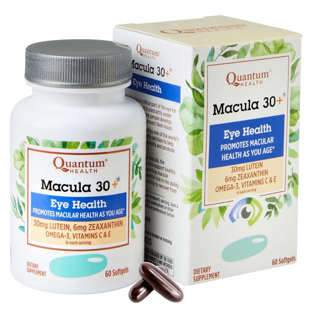 Quantum Health Macula 30 + Eye Care Supplement Promotes Macular & Retinal Health as You Age with Lutein Zeaxanthin Omega-3 Vitamin C & E Daily Nutrition for Women & Men - 60 Softgels