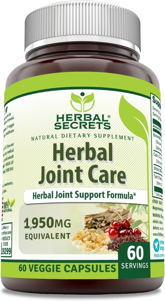 Herbal Secrets Joint Care 1950 Mg per Serving Supplement Equipment 124; Veggie Capsule Equipment 124; Zawiera Boswellia Extract, White Willow, Cat 's Claw & Tart Cherry w proszku 124; Made in USA (1 Pack, 60 Count)