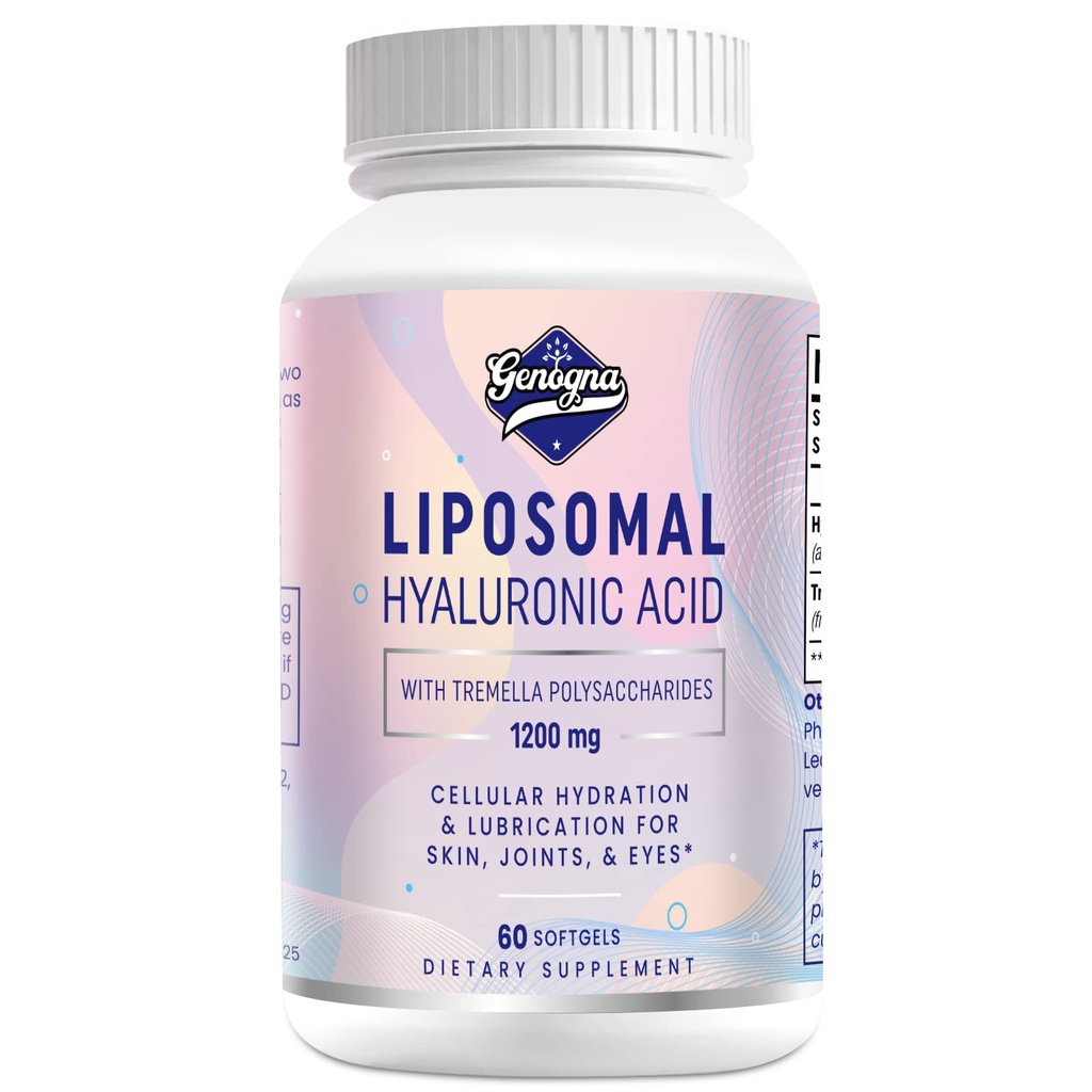Liposomal Hialuronic Acid Supplements 1000mg- Wysoka biodostępna dietetyczna Hyaluronic Acid Kapsułki z Tremella Polisaccharides, Podwójna Siła Nawodnienie skóry, Wspólne smarowanie, 1Pack