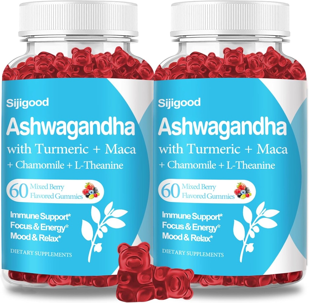 2 Pack Gummies Ashwagandha z L- theanine, Gummy Aszwa Korzeń dla kobiet, 120 Mieszane Gummies Berry Flavored