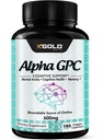 Suplement choliny Alpha GPC 600mg, 99% + Wysoko oczyszczony, Wysoko Biodostępne Źródło Choliny, 180 Kapsułki wegetariańskie, Notropik wzmacniający kognitywne, Wspomaga Pamięć i Funkcja Mózgu, Wzmacnia Focus & Mood