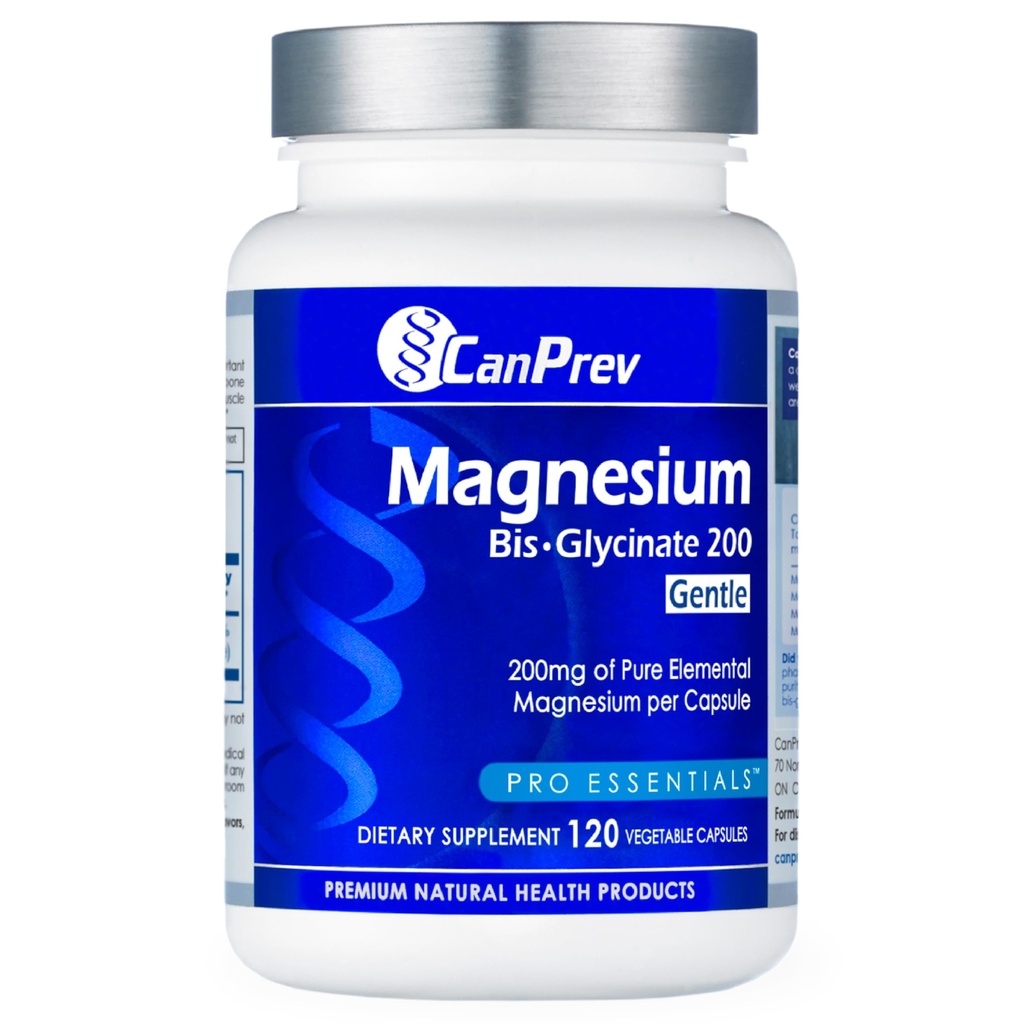 CanPoprzedni Magnezu Bis- Glycinate Gentle 200mg, 120 V- Caps 120- Day Supply - Pure Elemental Magnezu Supplement, Wspiera funkcję kości i mięśni, Delikatnie na żołądku, Idealny dla codziennych potrzeb magnezu