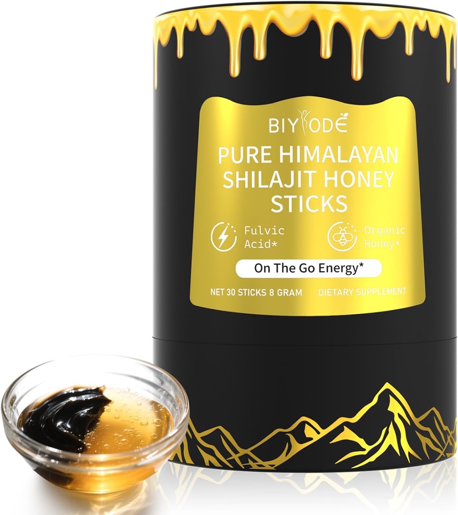 Himalajski Pure Shilajit Sticks z organicznym miodem, Saffron Easy konsumować Shilajit 30 Sticks for Energy Boost Immune 85 + Ślad Minerałów 75% + Kwas Fulvic 30 Day Supply