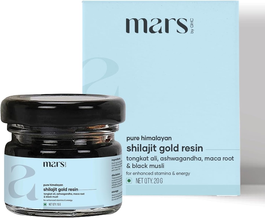 Mars by GHC Pure Himalayan Shilajit Gold (Resin) Napędzany z Shilajit i Surgemax - 20g - Pakiet 1 mg 124; Pure Organic Shilajit Resin pozyskiwany z Himalayas