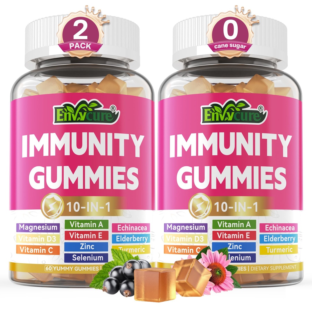 10 w 1 Gummie z suplementu immunologicznego, w / Echinacea, Witamina C i Cynk, Selen, Witamina D3 5000IU, Magnez, Codzienne Wzmacniacze immunologiczne Multiwitamina, dla przeciwutleniacza Bone Energy, 2 opakowania