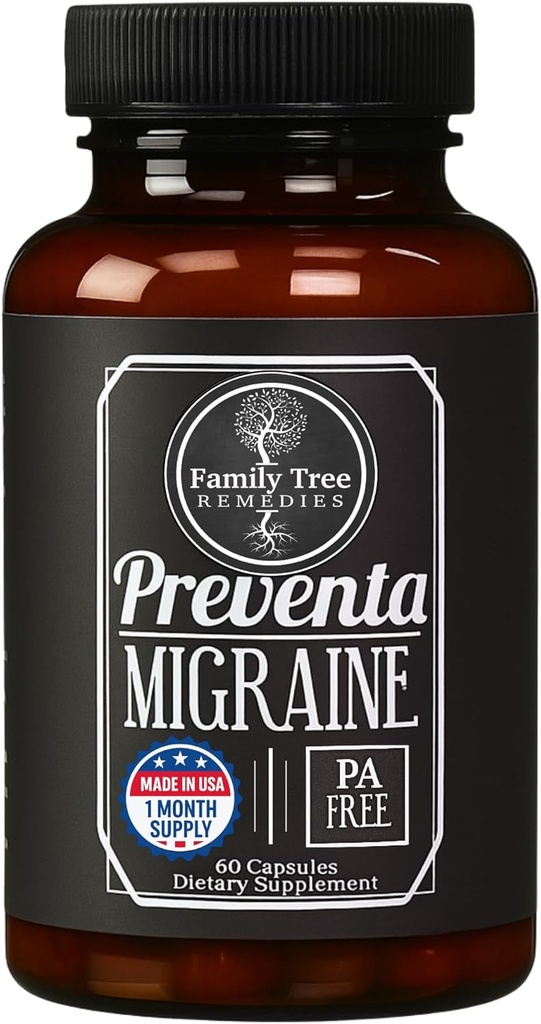 Preventa Migrena Relief Supplement - Bezwodny Butterbur, Magnez, Riboflavin, Gorączka - Codzienne zapobieganie bólom głowy - 60 Kapsułki