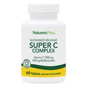NaturesPlus Super C Complex, Trwałe uwalnianie - 60 Tabletki - 1000mg Witamina C + 500mg Bioflavonoids - Wegetarianin, Gluten Free - 60 Służb