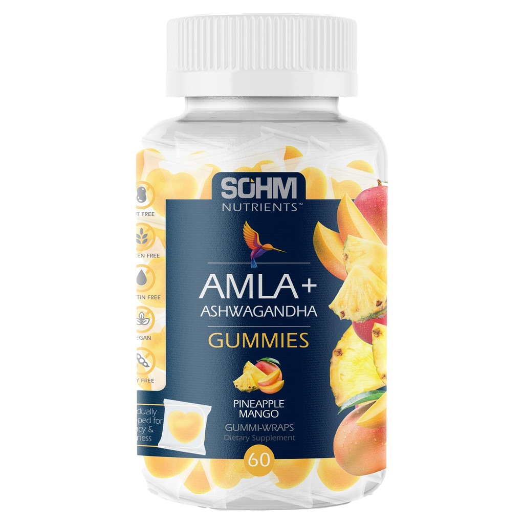 SOHM Amla i Gummie Ashwagandha, indywidualnie zapakowane, wspiera zdrowe zdrowie immunologiczne, redukuje infekcje -Gummies Ashwagandha dla kobiet i mężczyzn wegetarianin (Ananas, Mango)