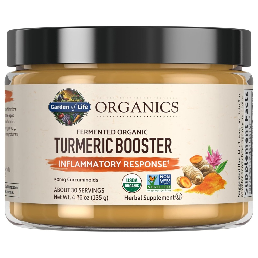 Ogród Organizacji Życia Turmeric Booster Response Powder - 30 Służenie, 50mg Kurkumina (95% Kurkuminoidy) & Probiotyki, Organic Non-GMO Vegan & Gluten Wolne suplementy ziołowe